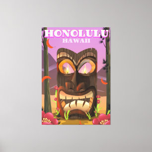 Reisposter voor Honolulu Hawaii-gezichtsmasker Canvas Afdruk
