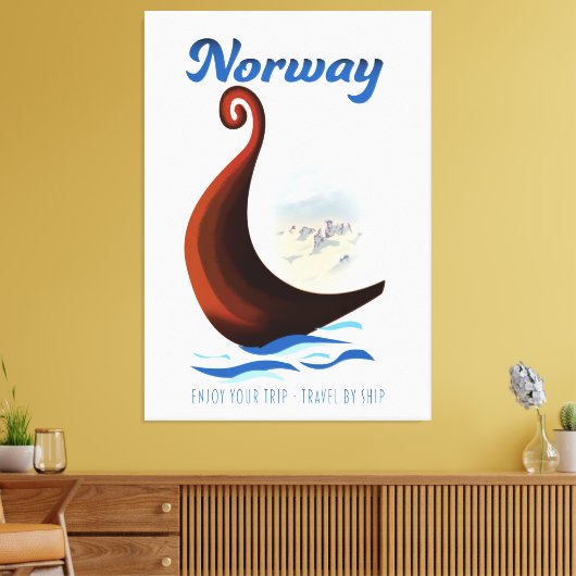 Reisposter voor langbootreizen in Noorwegen Canvas Afdruk (Insitu (Woonkamer))