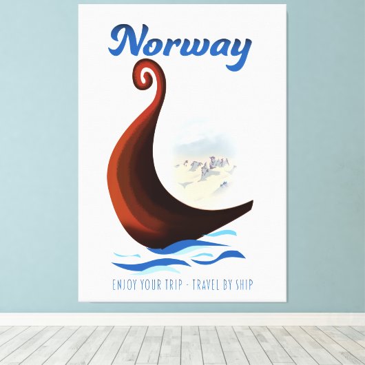 Reisposter voor langbootreizen in Noorwegen Canvas Afdruk (Insitu (Houten vloer))