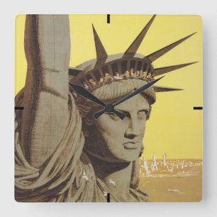 Reisposter voor New York, United Air Lines Vierkante Klok