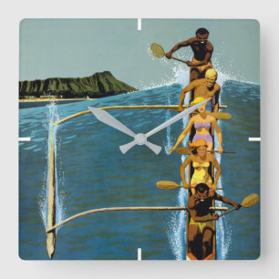 Reisposter voor United Air Lines naar Hawaï Vierkante Klok