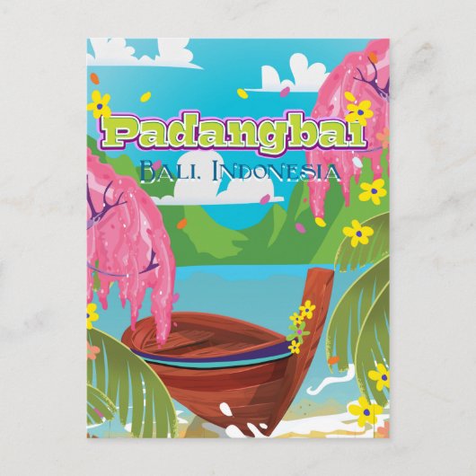 Reisposterkunst van de cartoon Padangbai. Briefkaart (Voorkant)