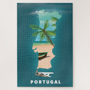 Reisposterprint van de kaart van Portugal. Legpuzzel