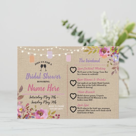 Reisprogramma Bruidsfeest Bloemenvazen Roze Hout Kaart (Staand voorkant)