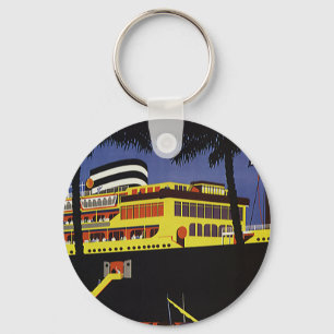 Reisreclame, Art Deco cruiseschip in haven Sleutelhanger