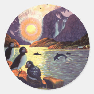 Reisreclame uit het verleden, Noorwegen Fjord Land Ronde Sticker