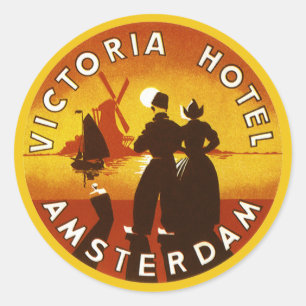 Reisreclame Victoria Hotel, Amsterdam, Holland Ronde Sticker