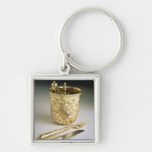 Reisset van een mes, vork, lepel en bekerglas sleutelhanger