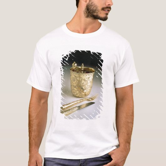 Reisset van een mes, vork, lepel en bekerglas t-shirt (Voorkant)