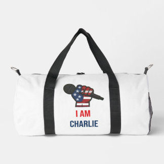 reistas met de zin "Ik ben Charlie" Plunjezak