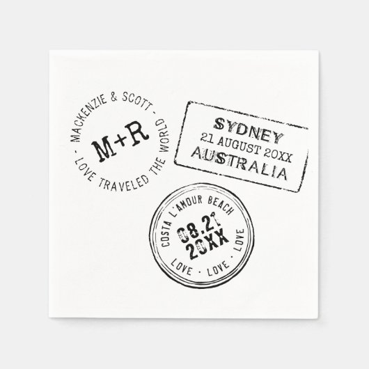 Reisthema Aangepaste pasbare paspoortstempel bruil Servet (Voorkant)