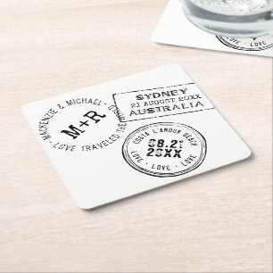 Reisthema EDITABLE TEKST Paspoortstempel Vierkante Kartonnen Onderzetter