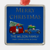 reisweg Santa Blue Metalen Ornament (Voorkant)