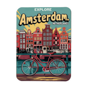 Reizen Amsterdam holland fietsen vintage geschenke Magneet