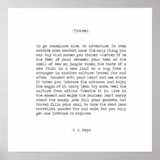 Reizen avontuurcitaat van A. W. Doys Poster