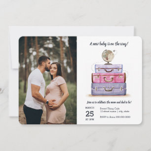 Reizen Baby shower Roze Paarse koffer Kaart