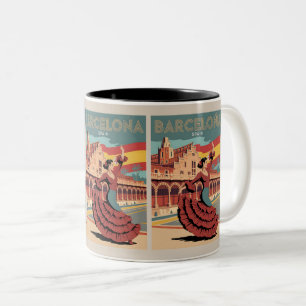 Reizen  barcelona spanje flaminco geschenken tweekleurige koffiemok