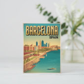Reizen barcelona strand uitzicht geschenken briefkaart (Staand voorkant)