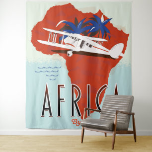 Reizen door Afrika per vliegtuig poster Wandkleed