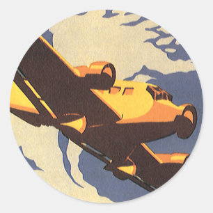 Reizen en Vervoer in Vintage stijl Vliegend Vliegt Ronde Sticker