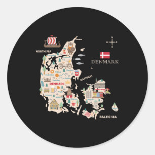 Reizen Europa Denemarken Kaart Kopenhagen Deense f Ronde Sticker
