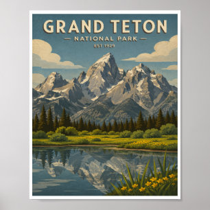 Reizen in Grand Teton National Park in oude stijl Poster