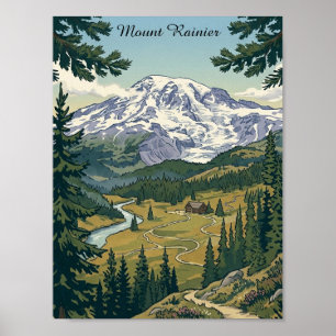 Reizen in Mount Rainier National Park in vintage s Poster