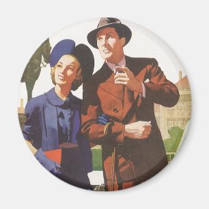 Reizen in oude stijl, toeristen op vakantie die si magneet