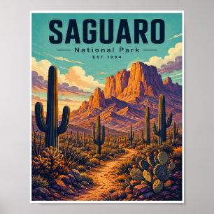 Reizen in Saguaro National Park in oude stijl Poster