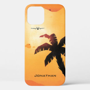 Reizen in vintage stijl, vliegtuig boven Hawaiaans iPhone 12 Hoesje
