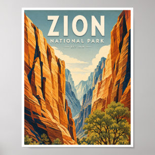 Reizen in Zion National Park in oude stijl Poster