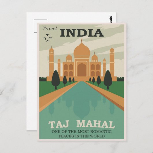 Reizen India Taj Mahal / Retro Briefkaart (Voorkant / Achterkant)