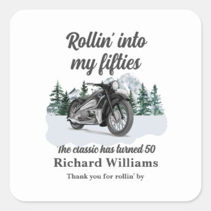 Reizen Klassieke Motorfiets Rijdt 50e Verjaardag Vierkante Sticker