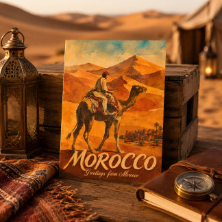 Reizen met kameel door de Sahara-woestijn in Marok Briefkaart