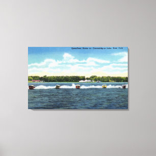 Reizen met snelboot op het meer canvas afdruk