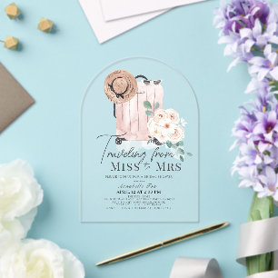 Reizen Miss naar Mrs Pink Suitcase Vrijgezellenfee Acryl Uitnodigingen