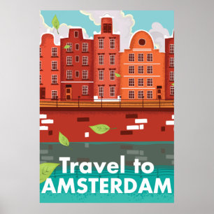 Reizen naar Amsterdam vintage poster