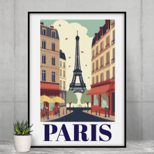 Reizen naar de Eiffeltoren in Parijs Vintage Poster