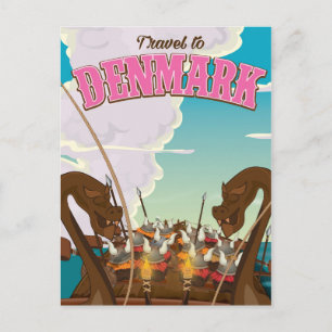 Reizen naar Denemarken Cartoon Viking-reisposter Briefkaart