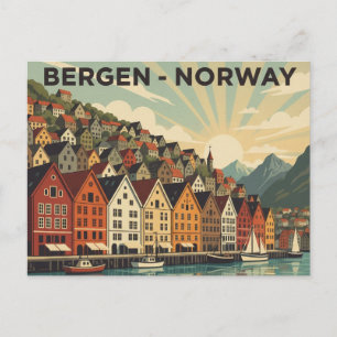 Reizen naar het oude Bergen Noorwegen Briefkaart