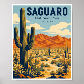 Reizen naar Saguaro National Park in oude stijl Poster