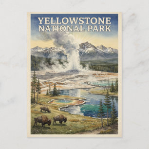 Reizen naar Yellowstone National Park in vintage s Briefkaart