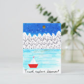 reizen ontdekken blauwe witte acrylboot briefkaart (Staand voorkant)