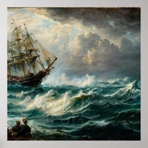 Reizen op een zeilschip en een storm klassiek poster