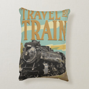 Reizen per trein vintage reisposter decoratief kussen