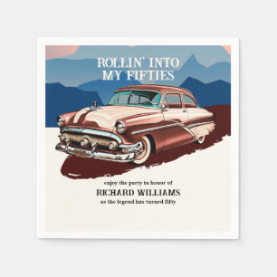 Reizen Retro Klassieke Auto Thema 50e Verjaardag Servet