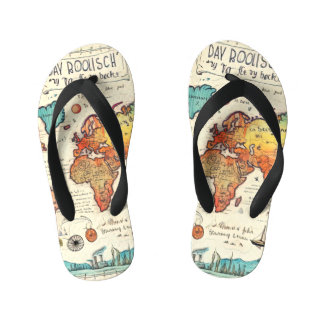 Reizen thema  kaart tekening kleurrijk kinder teenslippers