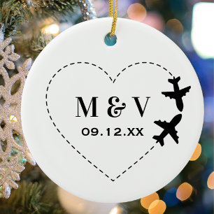 Reizen Trouwen Twee Vliegtuigen Maak Hart Modern Keramisch Ornament
