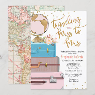 Reizen van Miss naar Mrs Bruidsdouche Kaart