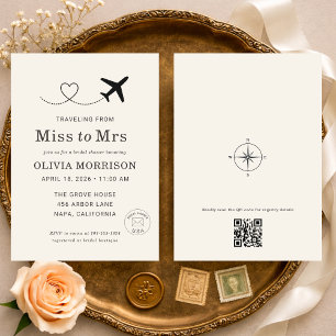 Reizen van Miss naar Mrs QR Code Bruidsfeest Kaart
